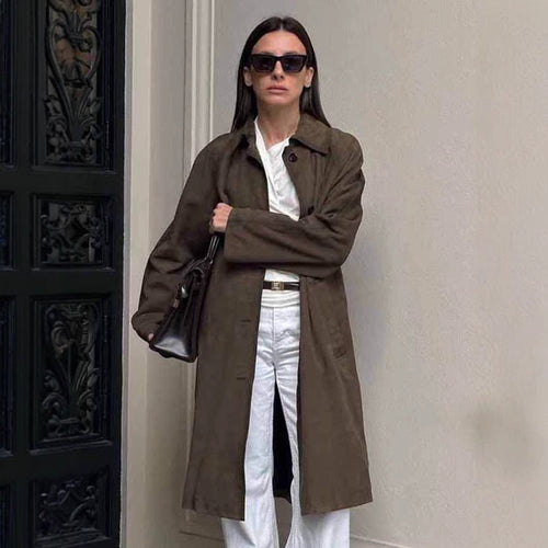 Dame Oversized Trenchcoat i afslappet stil med bred krave og praktiske lommer Stilla