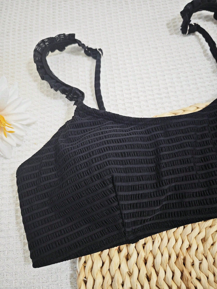 Dame Rynket Crop Top og Binde-Sider Bikini Sæt Stilla