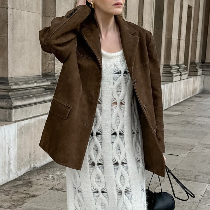 Dame Oversized Blazerjakke i Kunstlæder med elegante detaljer Stilla