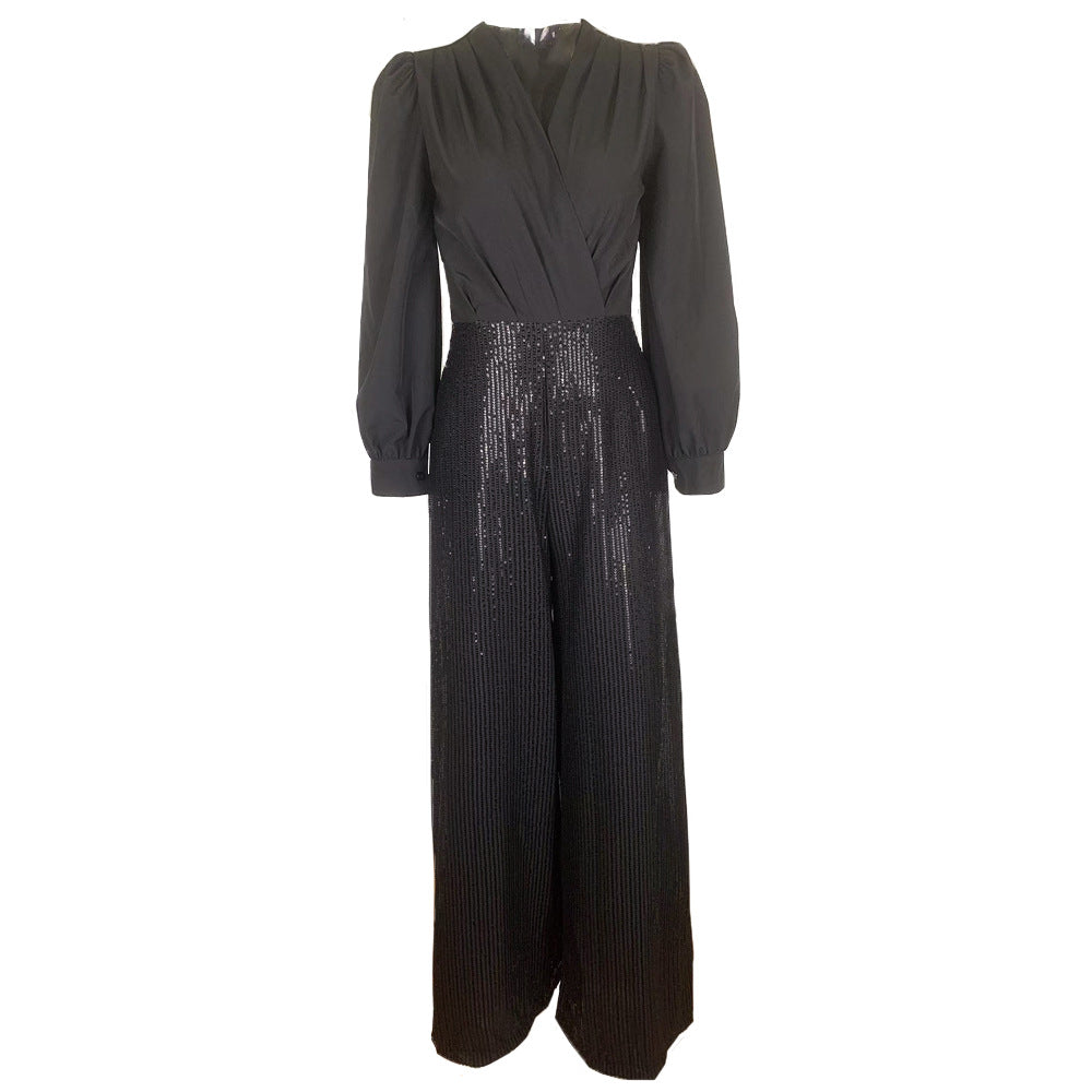 Damer elegant overall med glitrende palietter og lang skæring Stilla
