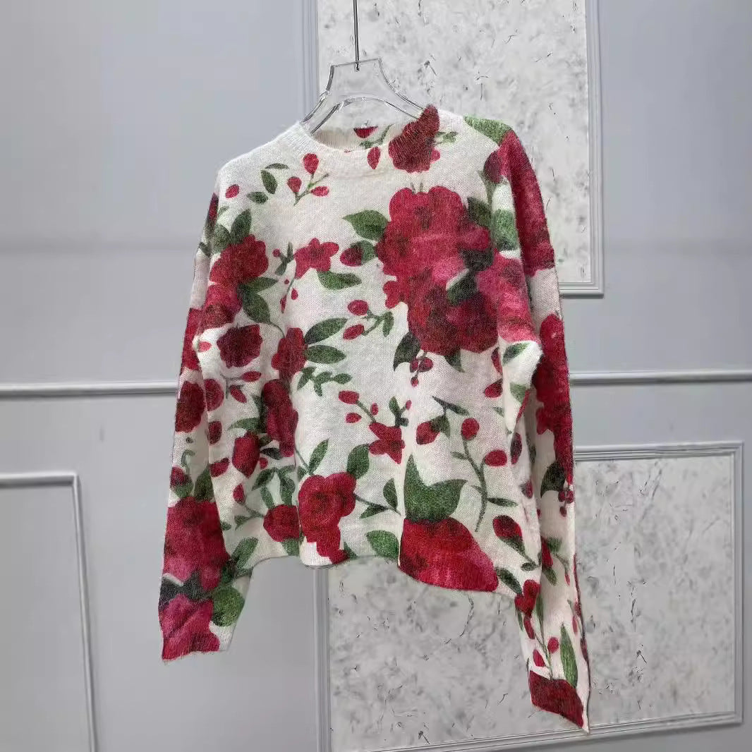 Dame Pullover med iøjnefaldende blomsterdesign og afslappet snit Stilla