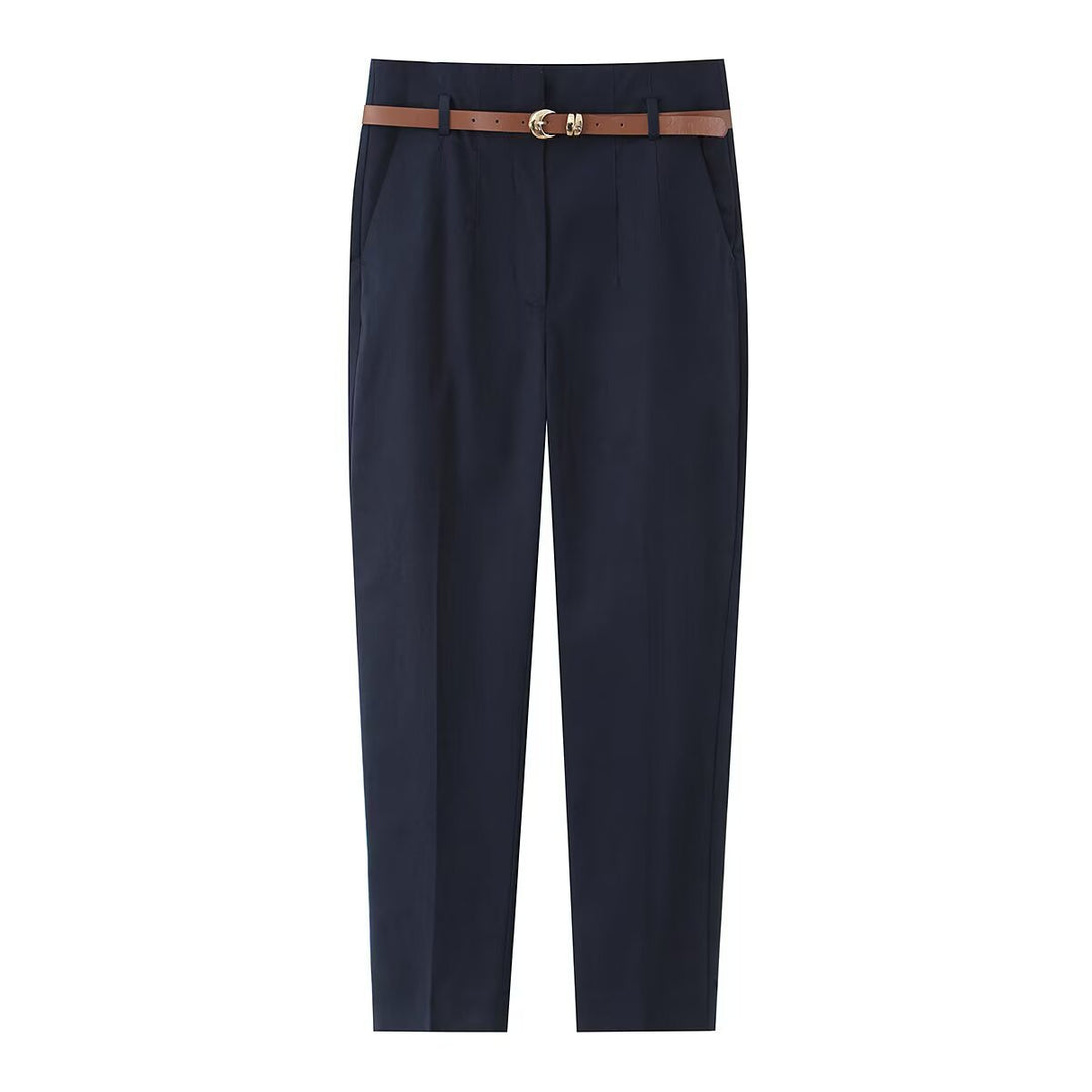 Dame elegant Chino bukser med praktiske lommer og moderne bælte Skovae