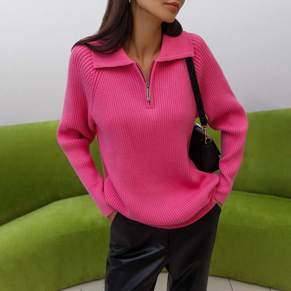 Femme Cozy Ribbed Halv-lynlås Pullover Stilla