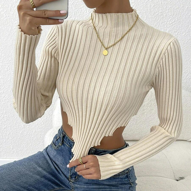 Dame Crop-top med høj krave og ribbet design Stilla