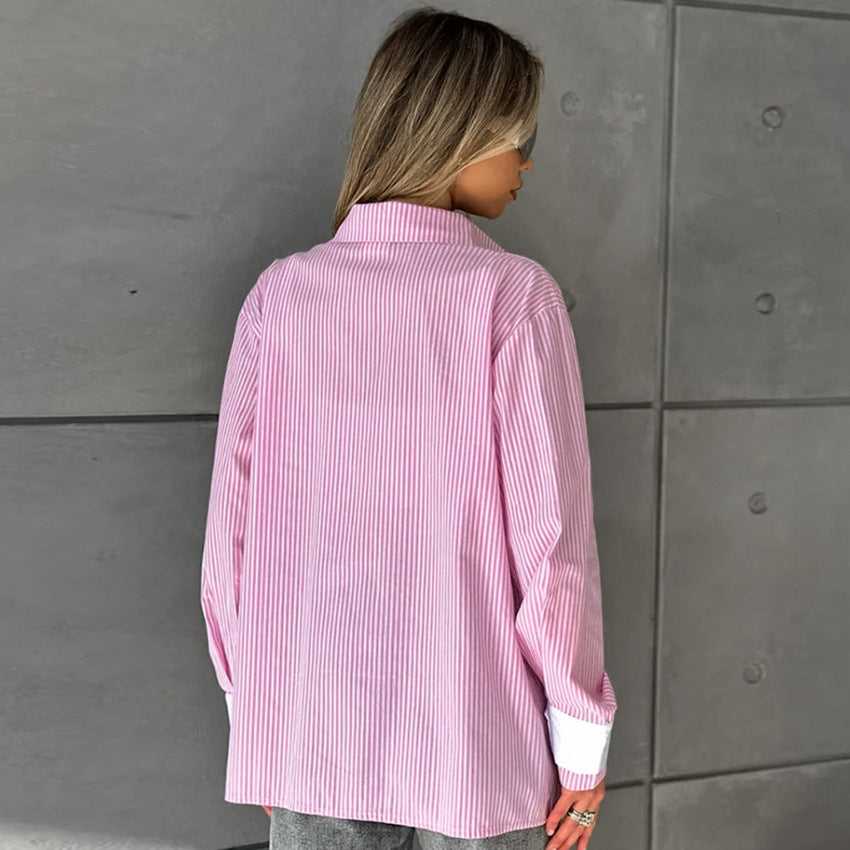Dame Oversized Skjorte i afslappet Stribet Look med brede Manschetter Stilla