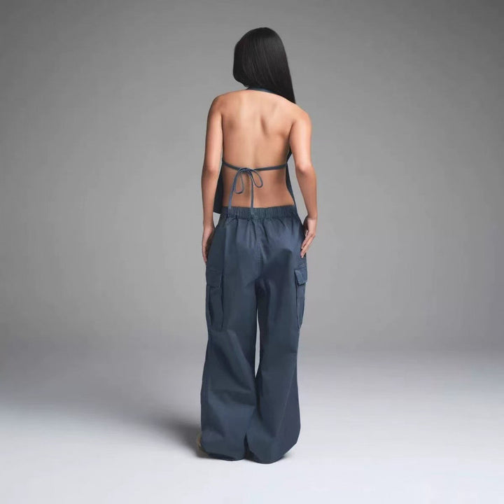 Dame Plisseret Jumpsuit med åben ryg Stilla
