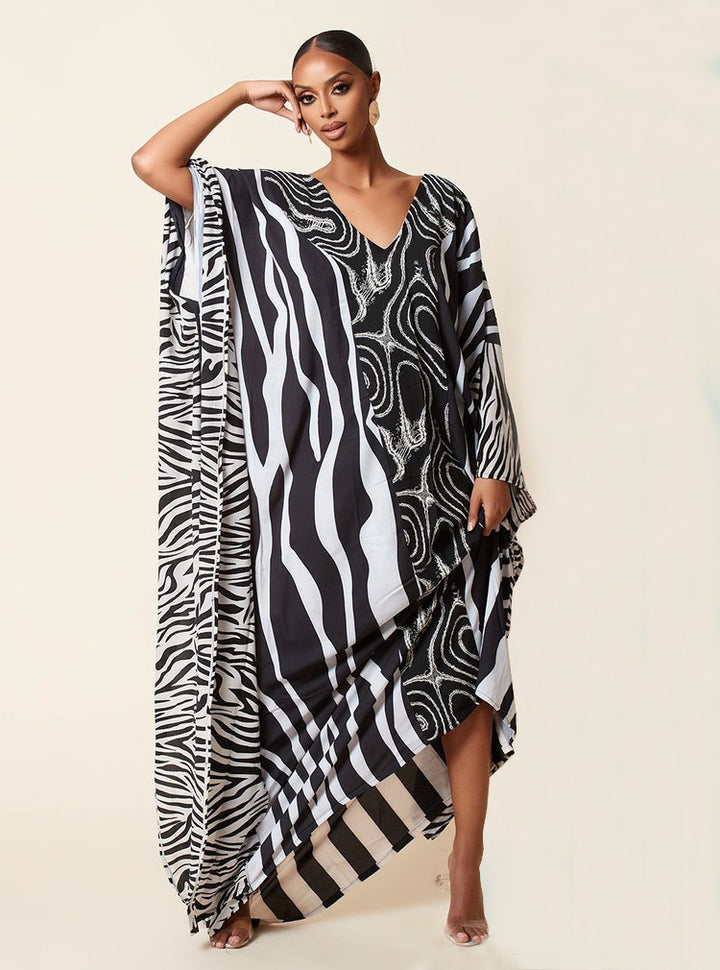 Dame Kaftan med dekorativ zebra-optik og elegante detaljer Stilla