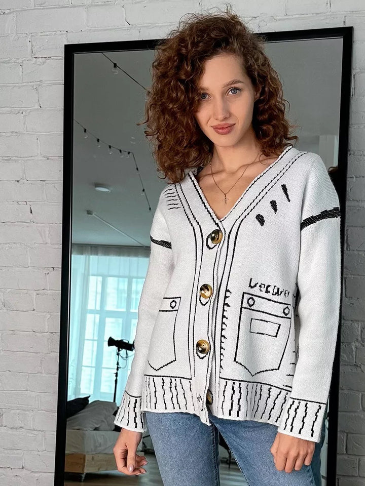 Damer løs strikket cardigan med detaljeret design og store knapper Stilla