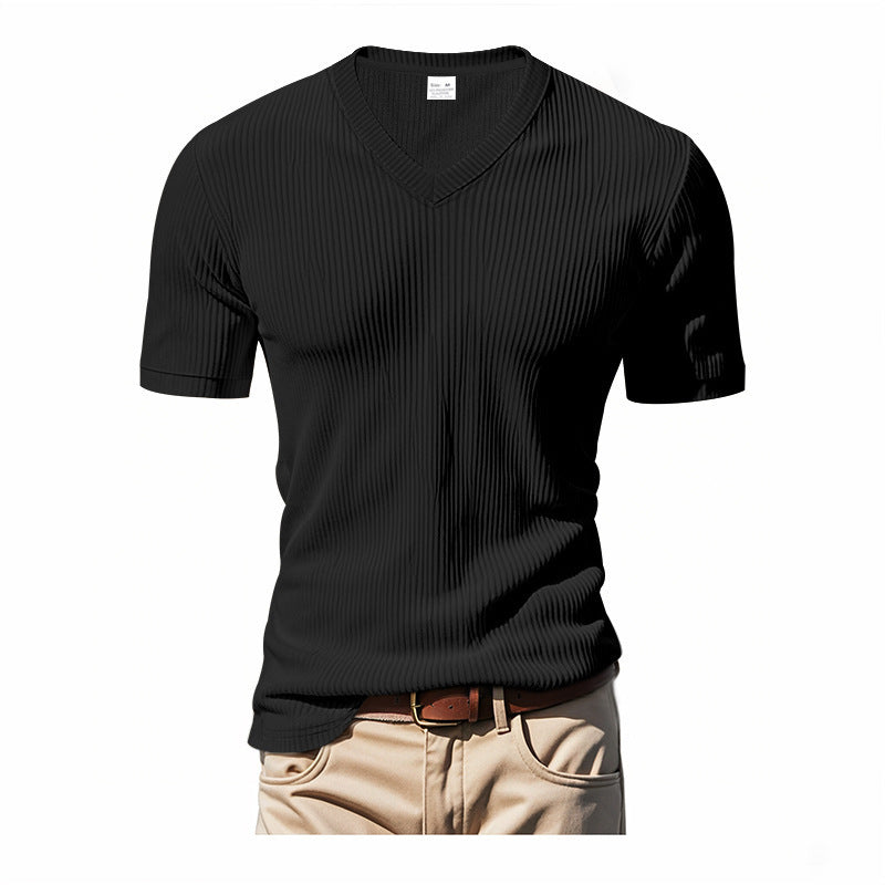 Herrer V-Hals T-Shirt med struktureret ribmønster Stilla