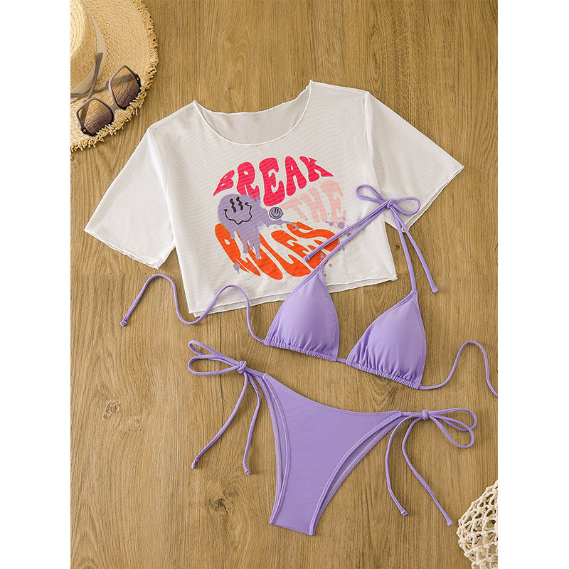 Femme Stilfuld Tie-Front Triangle Bikini Sæt med Crop Top Stilla