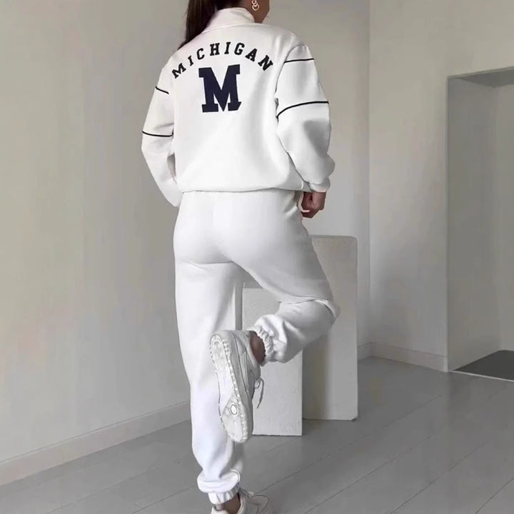 Kvinders sporty loungewear-sæt med halv lynlås og elastisk talje Stilla