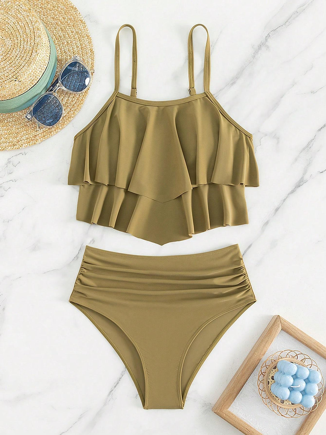 Dame bikini sæt med voluminøst flæse design Skovae