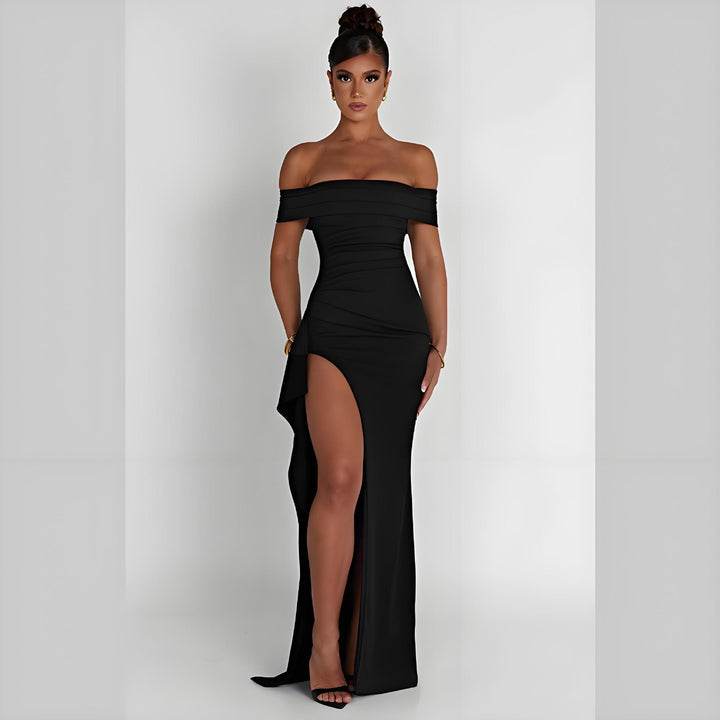 Dame Off-Shoulder Maxikjole med elegant slids og figursyet snit Skovae