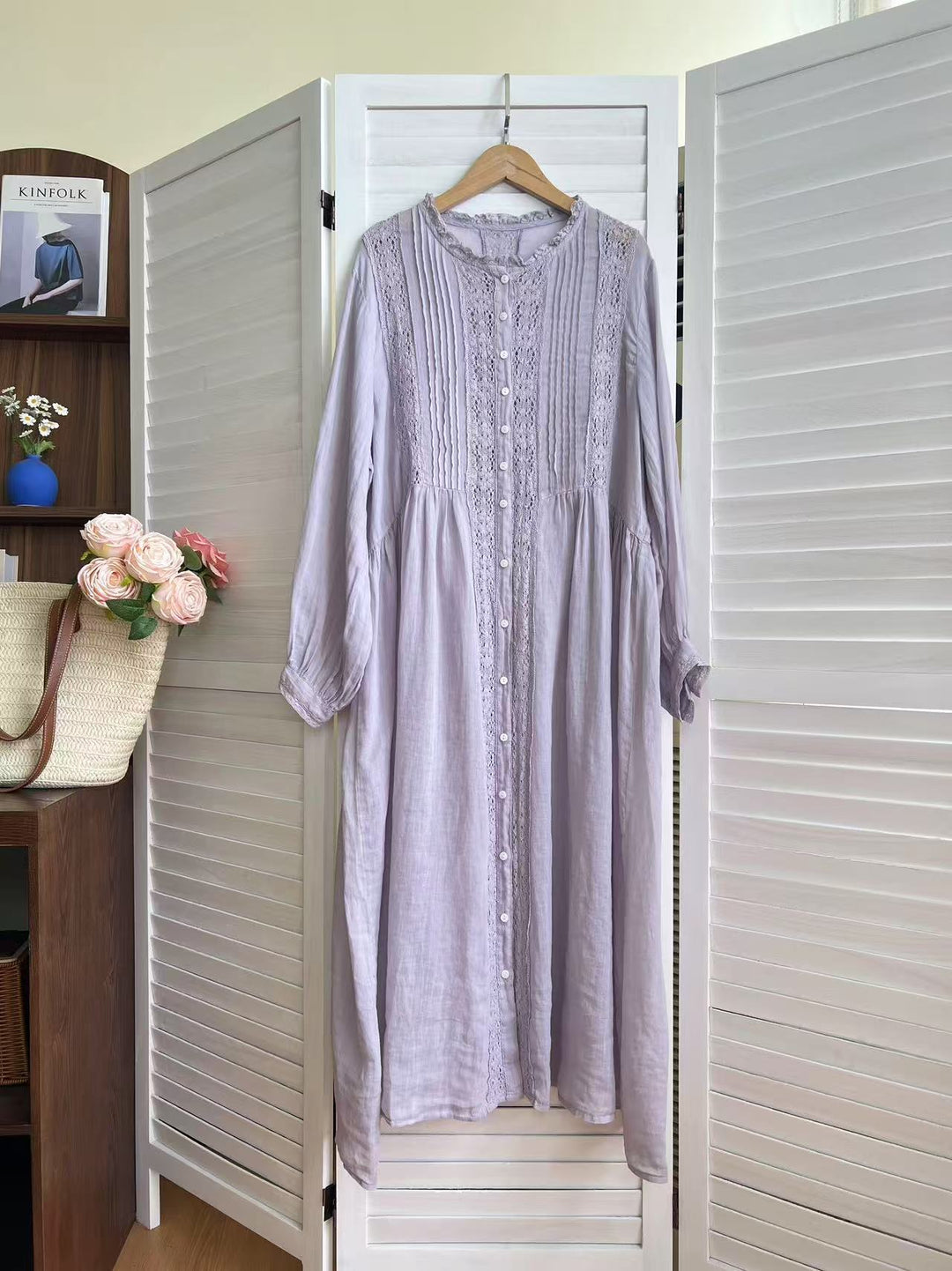 Femme Boho Maxi Kjole med kompliceret blonde Detalje Stilla