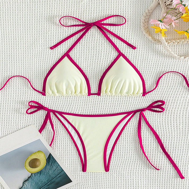 Dame triangel-bikini med justerbare bindings og høj skæring Skovae