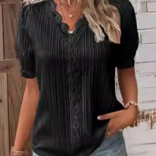Dame Trendy Bluse med struktur og romantiske spidsdetaljer Stilla