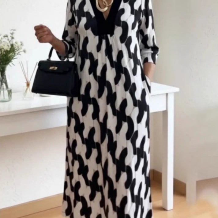Kvindernes casual maxi kjole med elegant V-hals og praktiske sidelommer Stilla
