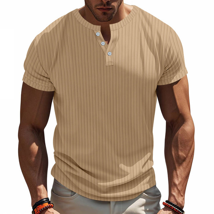 Herrer Kortærmet Henley T-shirt med struktureret stribemønster og stilfulde knapper Stilla