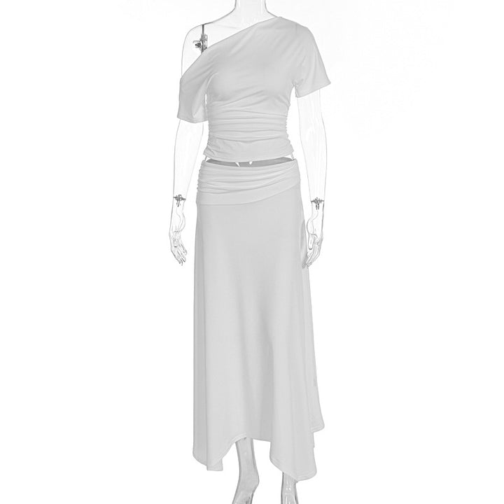 Dame Elegant maxikjole med asymmetrisk design og rynk Skovae