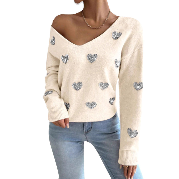 Kvindernes oversized sweatervest med dyb V-hals og hjerte motiv Stilla