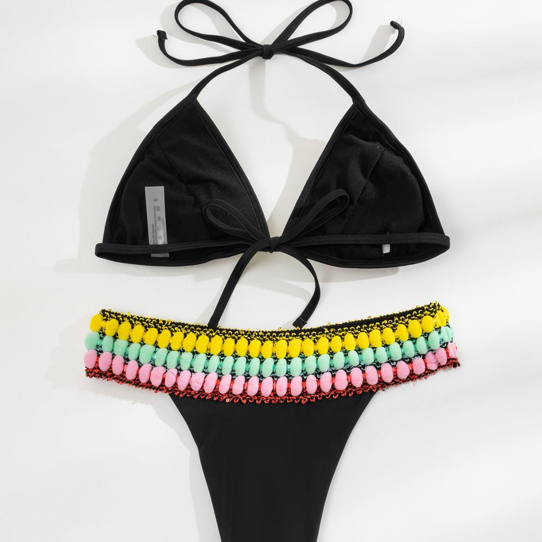 Dame triangel-bikini med farverige kvaster Skovae