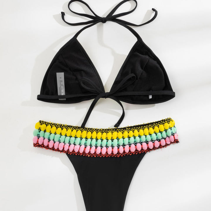Dame triangel-bikini med farverige kvaster Skovae