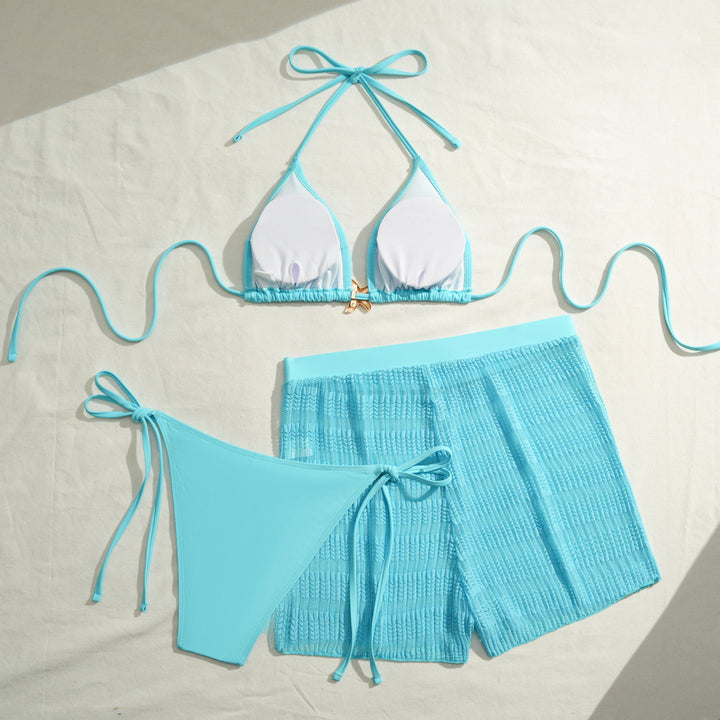 Dame bikini-sæt med sødt bindebånd og strukturerede shorts Skovae