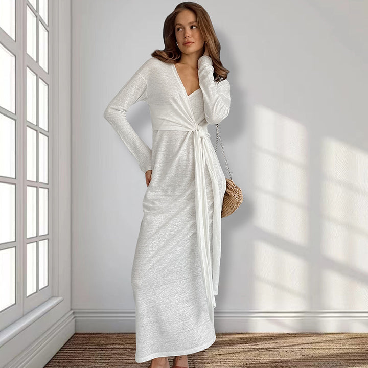 Dame Maxi-kjole med omslag-design og elegant sløjfe Stilla