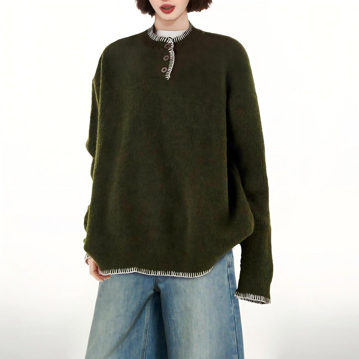 Kvinders grovstrikket sweater med dekorativ knapliste og afslappet pasform Stilla