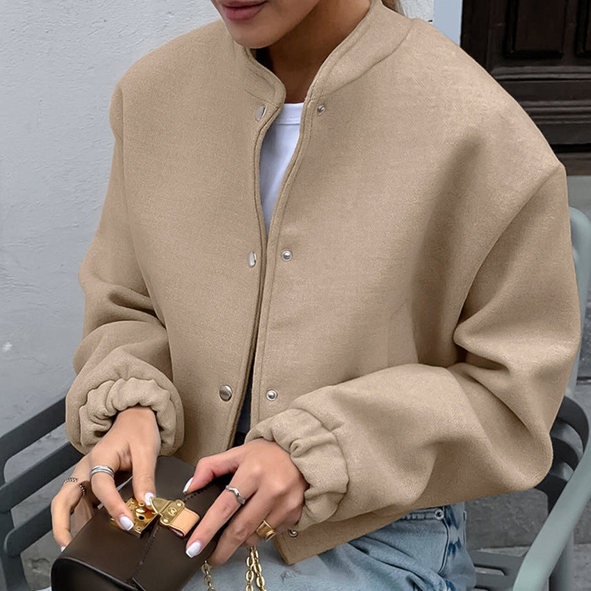 Dame Oversized Fleece-Jakke med klassisk krave og knapdetaljer Stilla