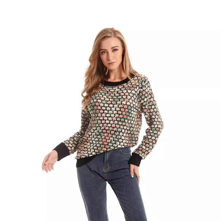 Dame strikpullover med florale 3D-mønster Stilla