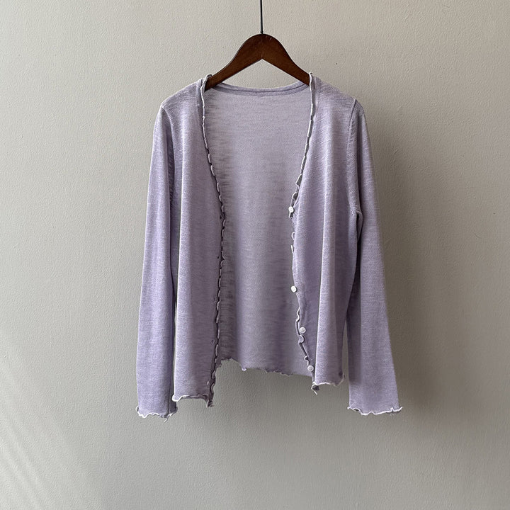 Dame fin strik-cardigan med romantiske ruffle detaljer Stilla