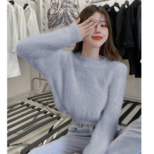 Femme Fluffy Cropped Striktrøje Stilla