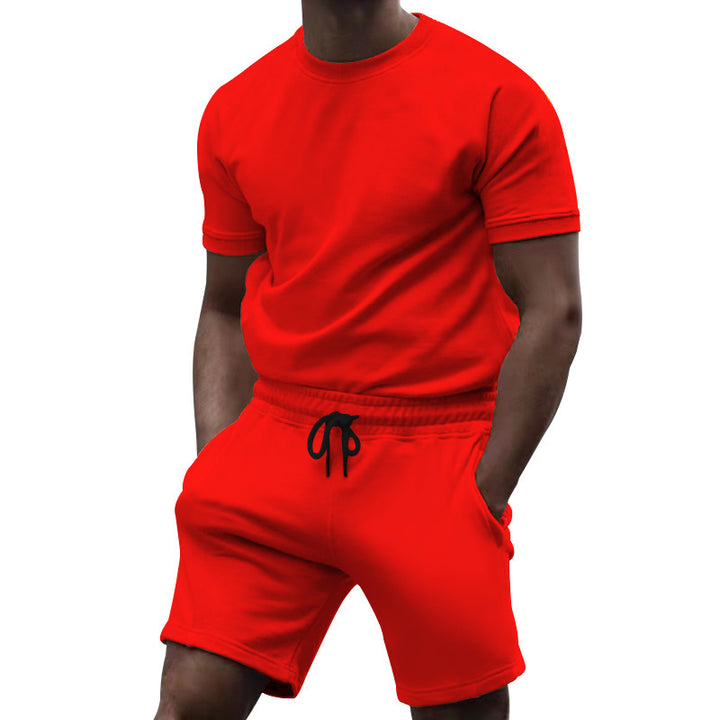 Herren nan kortærmet sæt i blødt sweatstof med rundhalset t-shirt og snøre-shorts Skovae