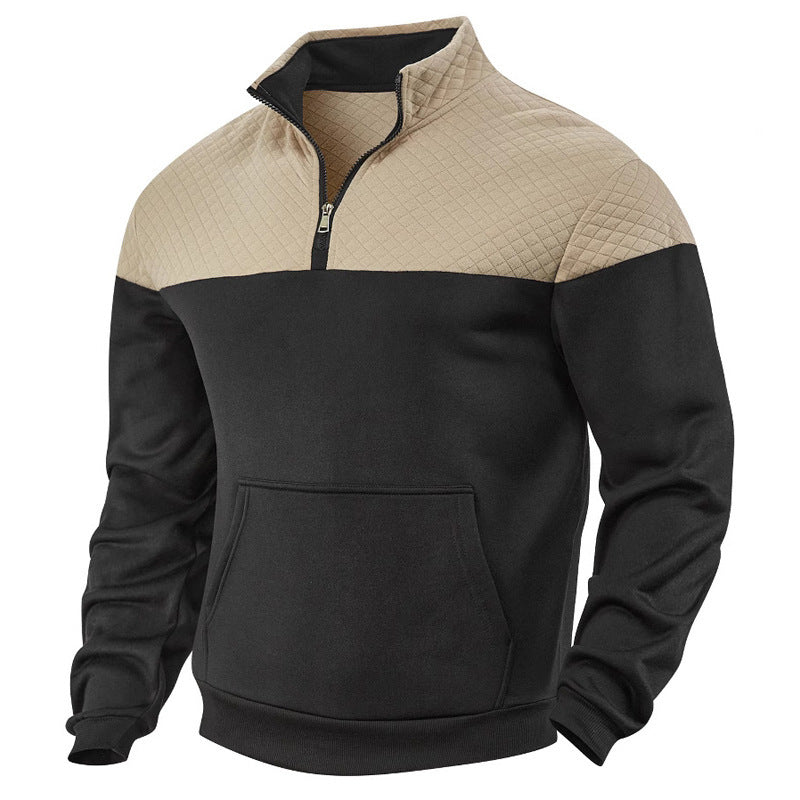 Herren nan quilted skulderpas halvzip sweater med kenguruhåpning og ståkrave Skovae
