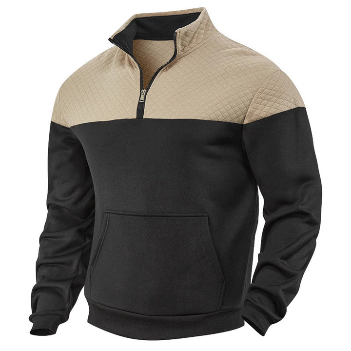Herren nan quilted skulderpas halvzip sweater med kenguruhåpning og ståkrave Skovae