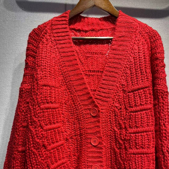Dame Groftstrikket jakke med oversized skæring og elegante knapper Stilla