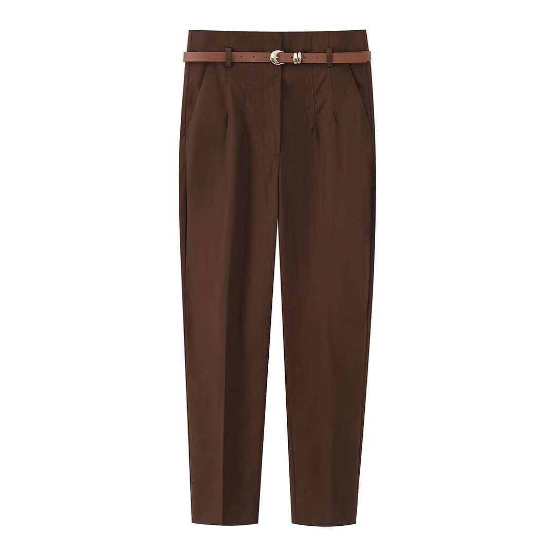 Dame elegant Chino bukser med praktiske lommer og moderne bælte Skovae