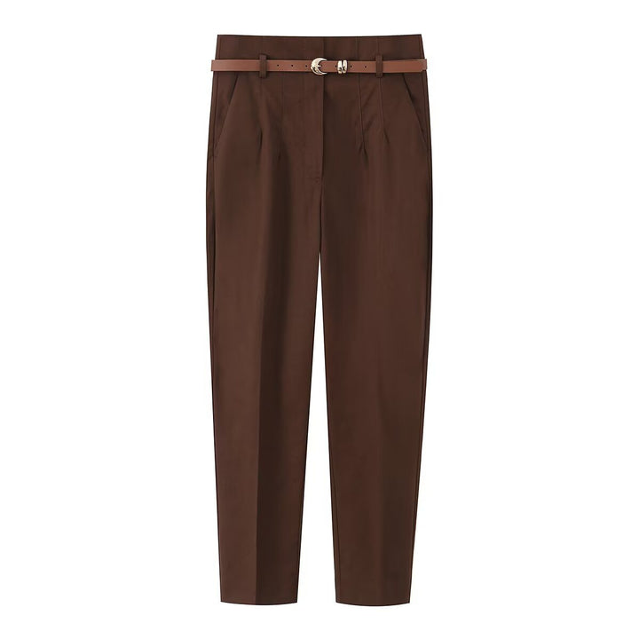 Dame elegant Chino bukser med praktiske lommer og moderne bælte Skovae