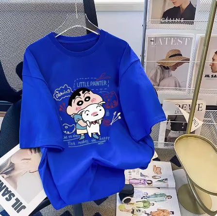 Dame T-shirt med kunstnerisk cartoon-tryk og behagelig pasform Stilla