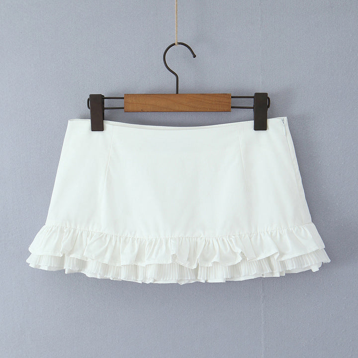 Dame trendy mini nederdel med elegante flæsedetaljer og elastisk talje Stilla