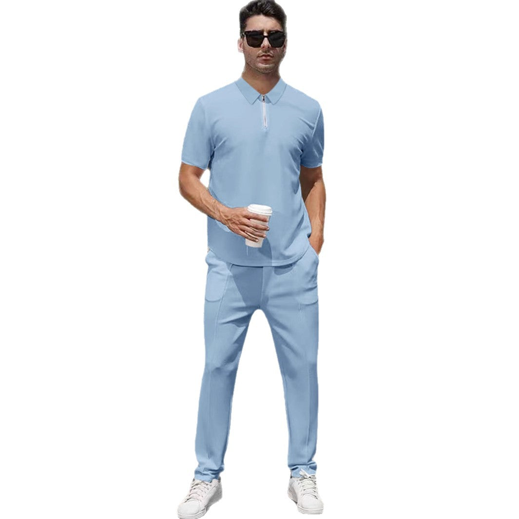 Herrer nan urban rejse polo-shirt med kort forreste lynlås, elastisk interlock og krølfri pleje Skovae