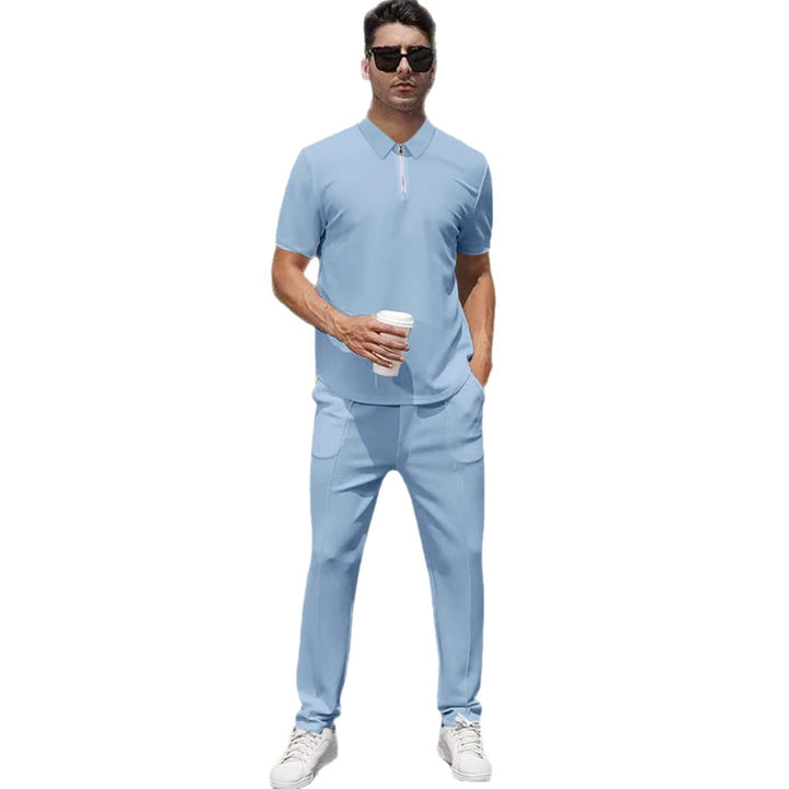 Herrer nan urban rejse polo-shirt med kort forreste lynlås, elastisk interlock og krølfri pleje Skovae