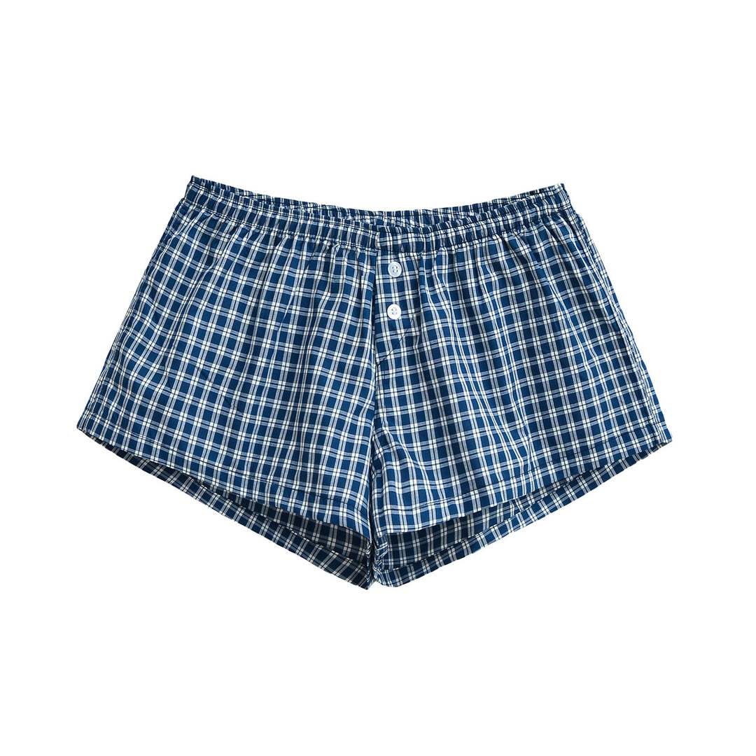 Dame bomulds shorts med elegant ternet mønster og komfortabelt gummibånd Stilla