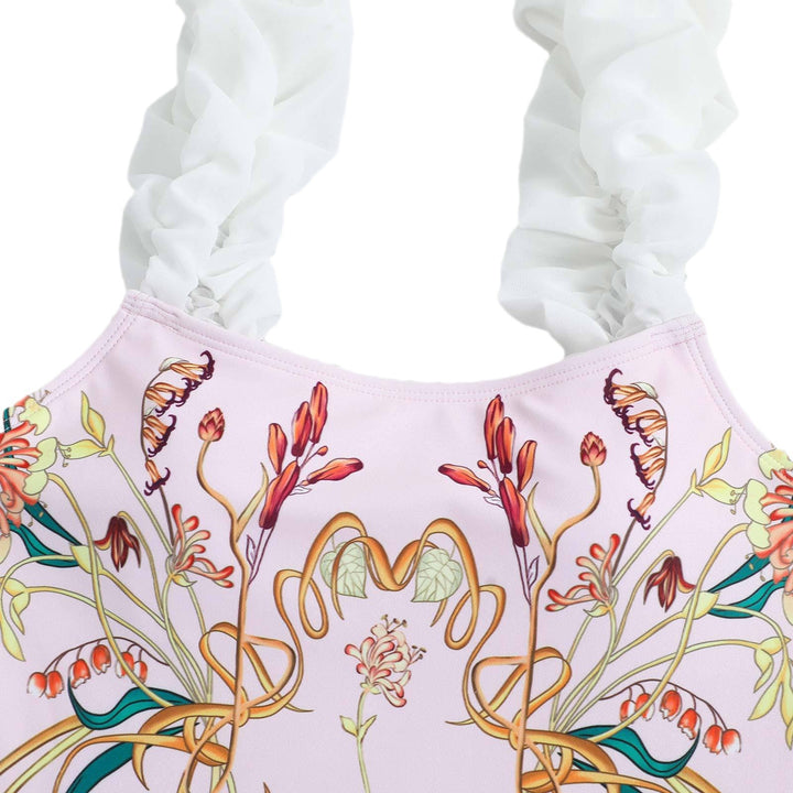 Dame bikini kombination med blomstertryk og gennemsigtig indpakningsnederdel Stilla