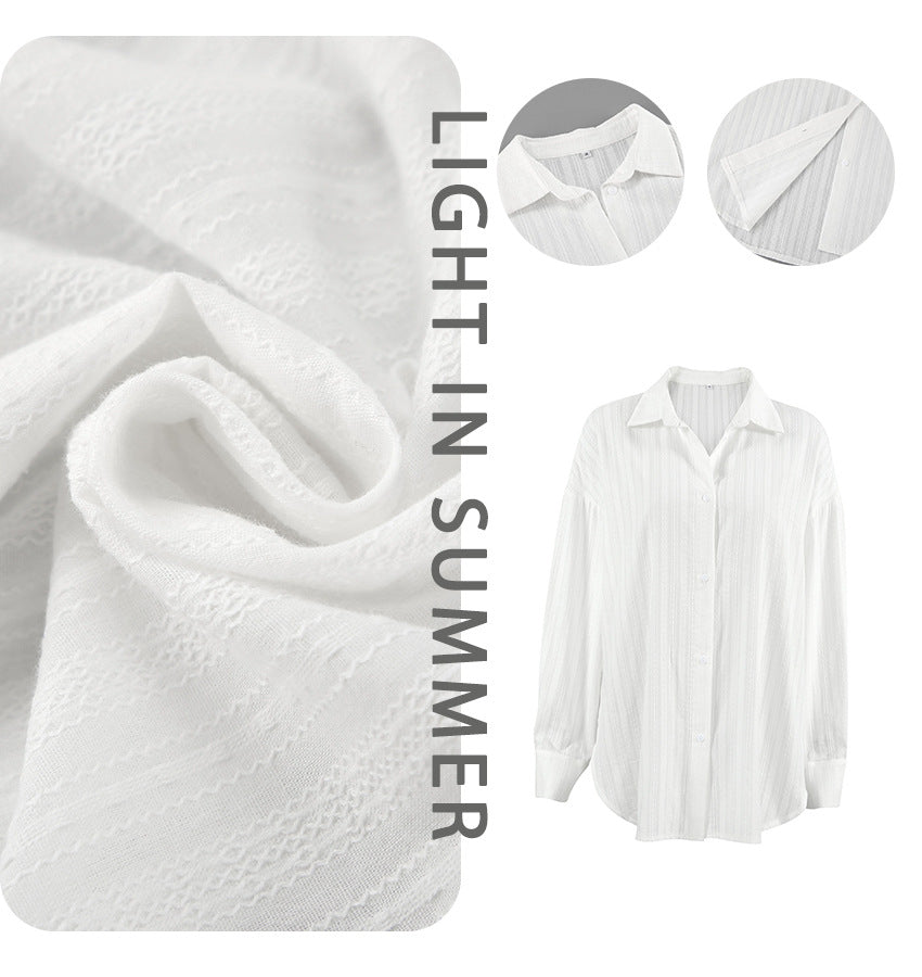 Dame Elegant Oversized Bluse med struktureret stof og lang ærme Stilla