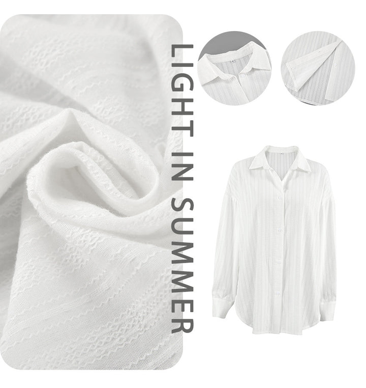 Dame Elegant Oversized Bluse med struktureret stof og lang ærme Stilla
