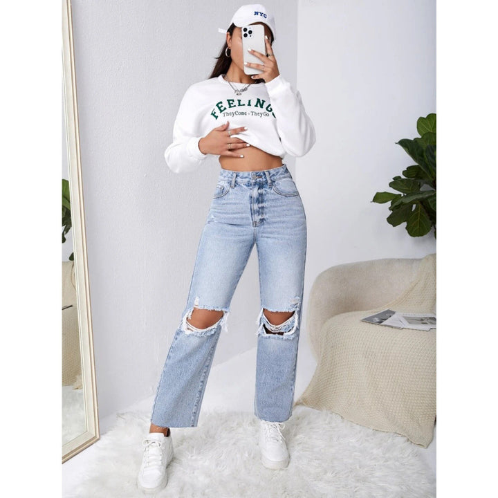Dame Mom-Jeans i vintage-look med ødelagte effekter Skovae