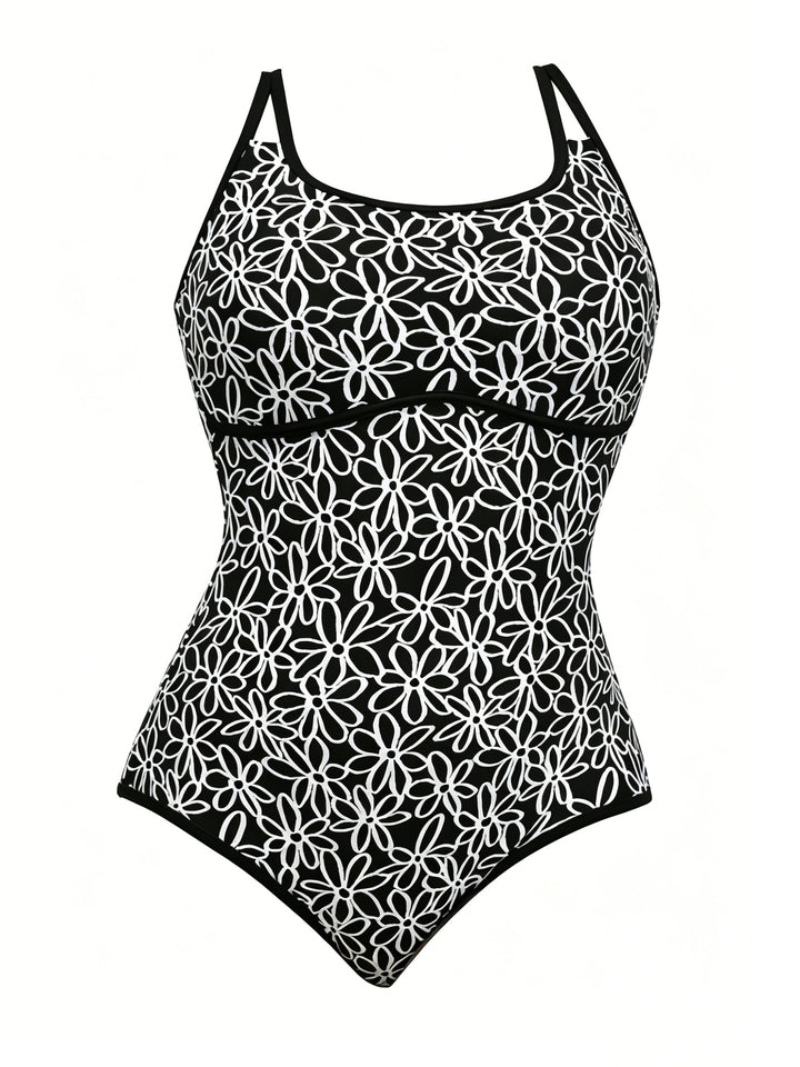 Dame Sporty En-piece Badedragt med floral mønster Skovae
