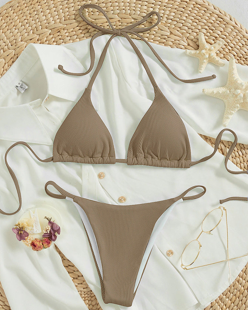 Dame trekant bikini med justerbare stropper og ribbet tekstur Skovae